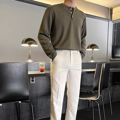 Men's Solid Color Henry Long Sleeve