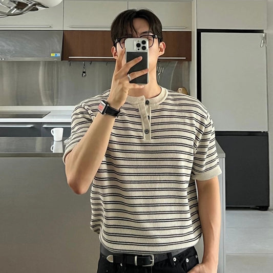 Casual Striped Knit T-Shirt