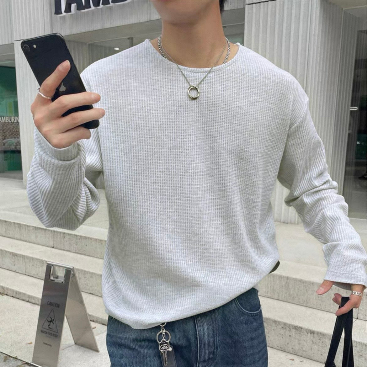 Textured Rib Long Sleeve Tee