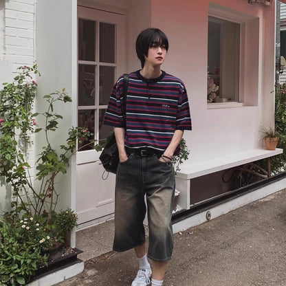 Retro Striped Henley T-Shirt