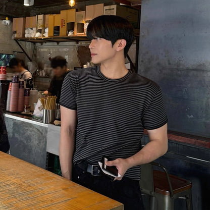 Korean Striped Cotton T-Shirt