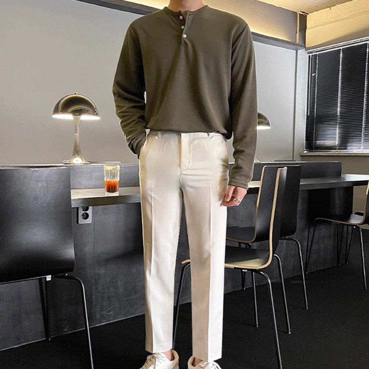Men's Solid Color Henry Long Sleeve