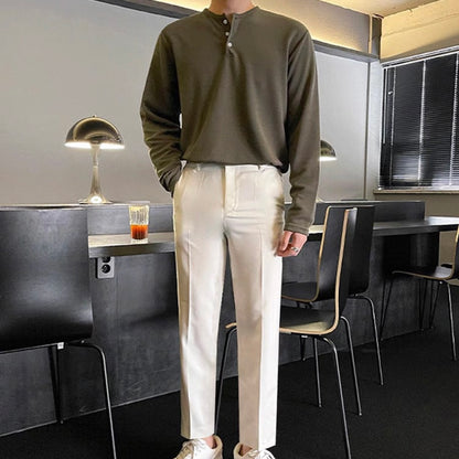 Men's Solid Color Henry Long Sleeve