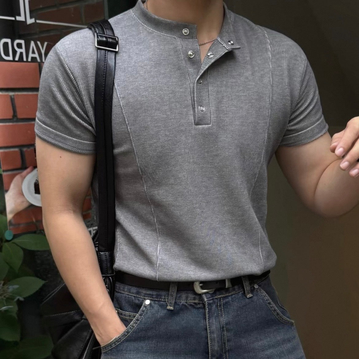 Slim Fit Half-Button T-Shirt