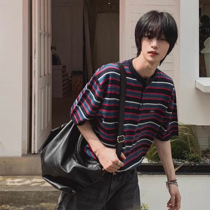 Retro Striped Henley T-Shirt