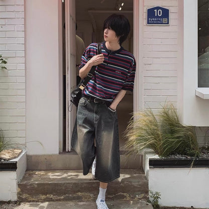 Retro Striped Henley T-Shirt
