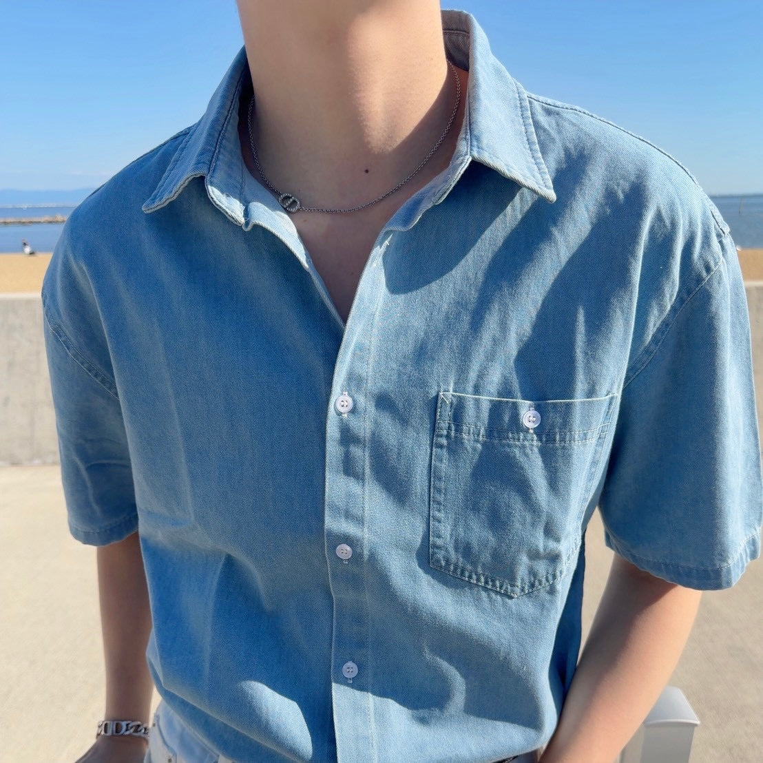 Retro Wash Denim Summer Shirt