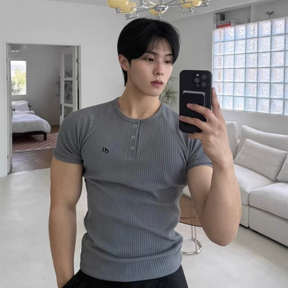 Textured Henley Short-Sleeve T-Shirt