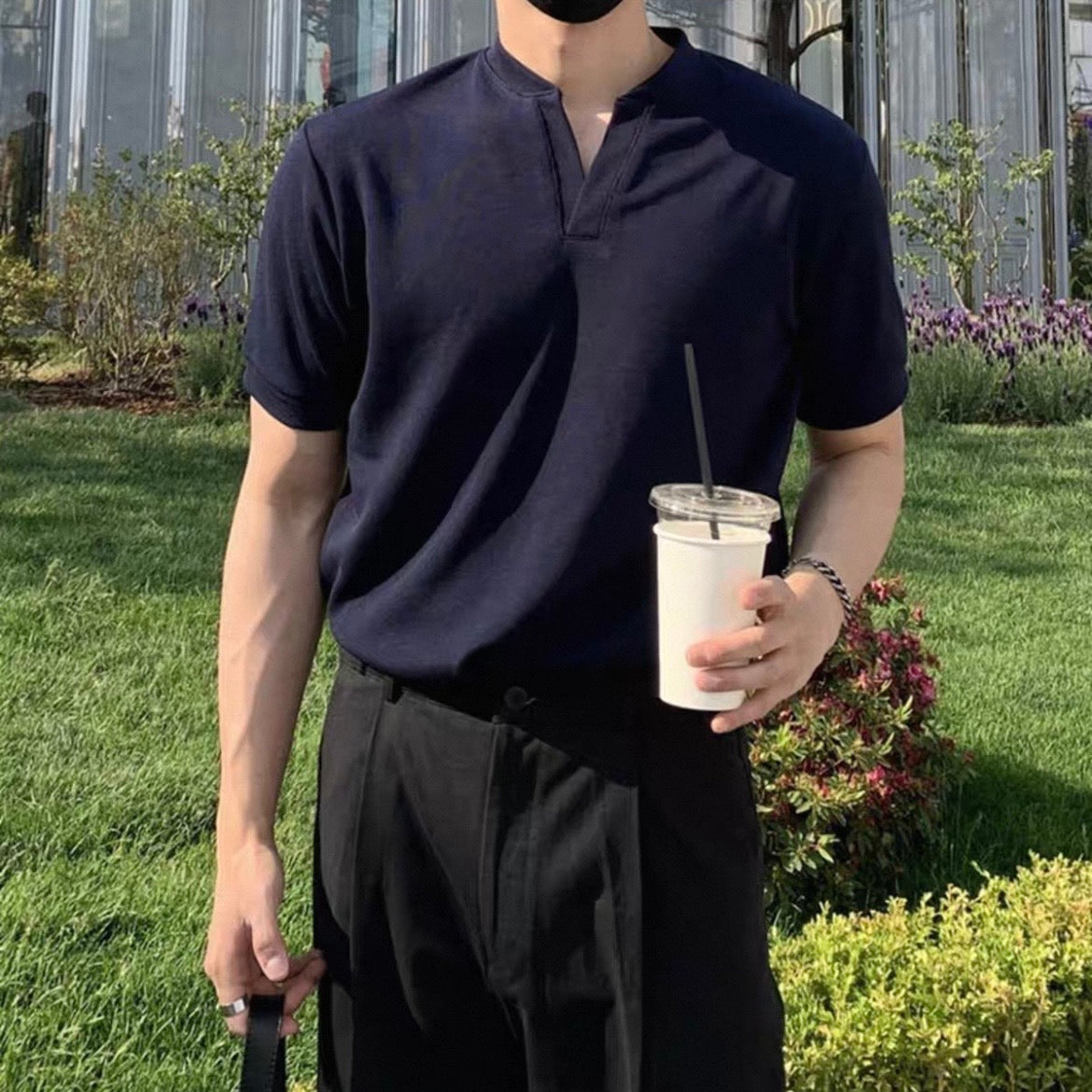 Korean V-Neck Cotton T-Shirt