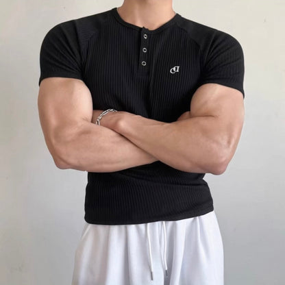 Textured Henley Short-Sleeve T-Shirt