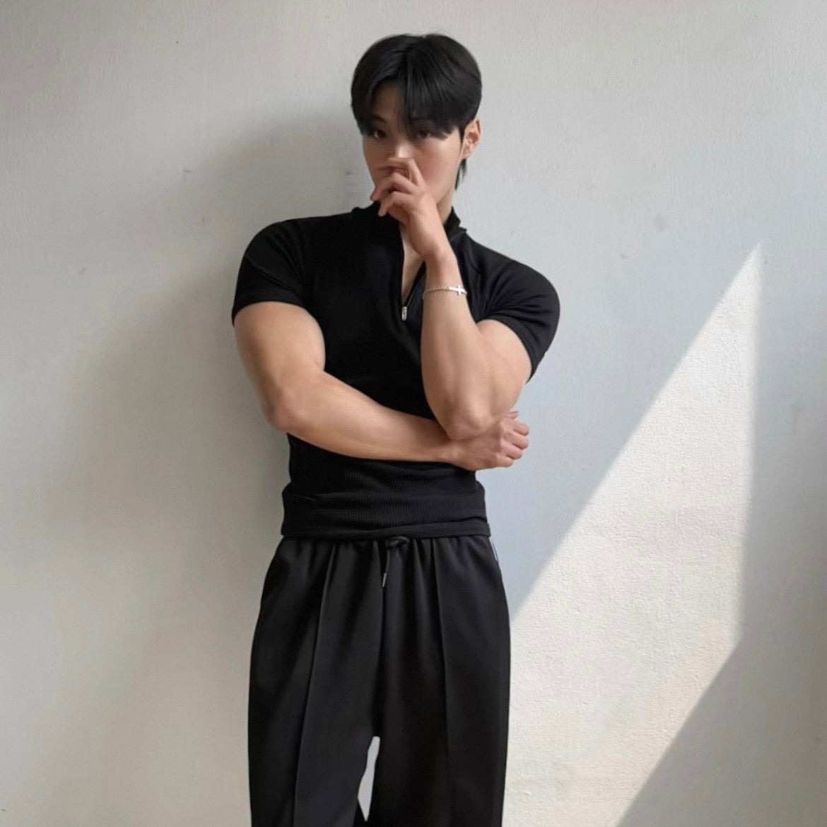 Textured Half-Zip Fitness T-Shirt