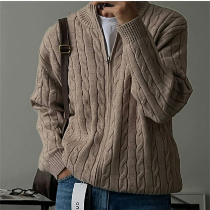 -Kr-Twist Zip Knit Cardigan