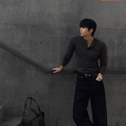 Muscle Fit Henley Neck Knit