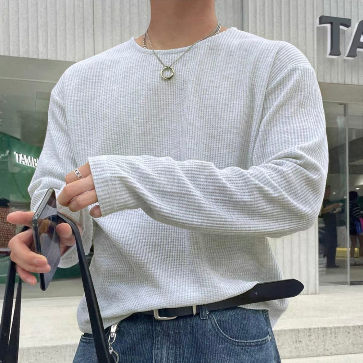 Textured Rib Long Sleeve Tee