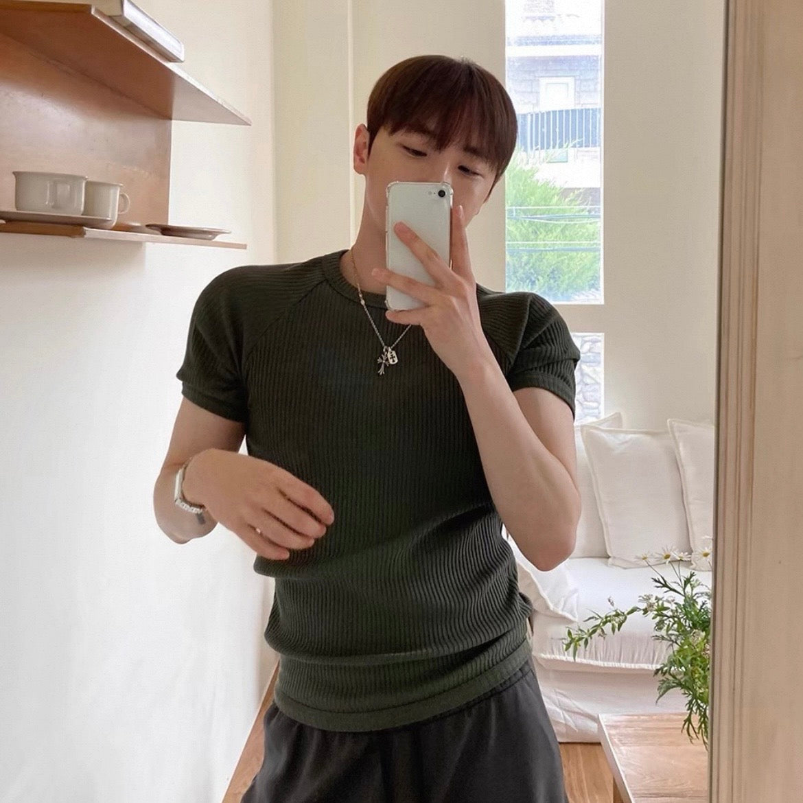 Textured Ribbed Slim-Fit T-Shirt