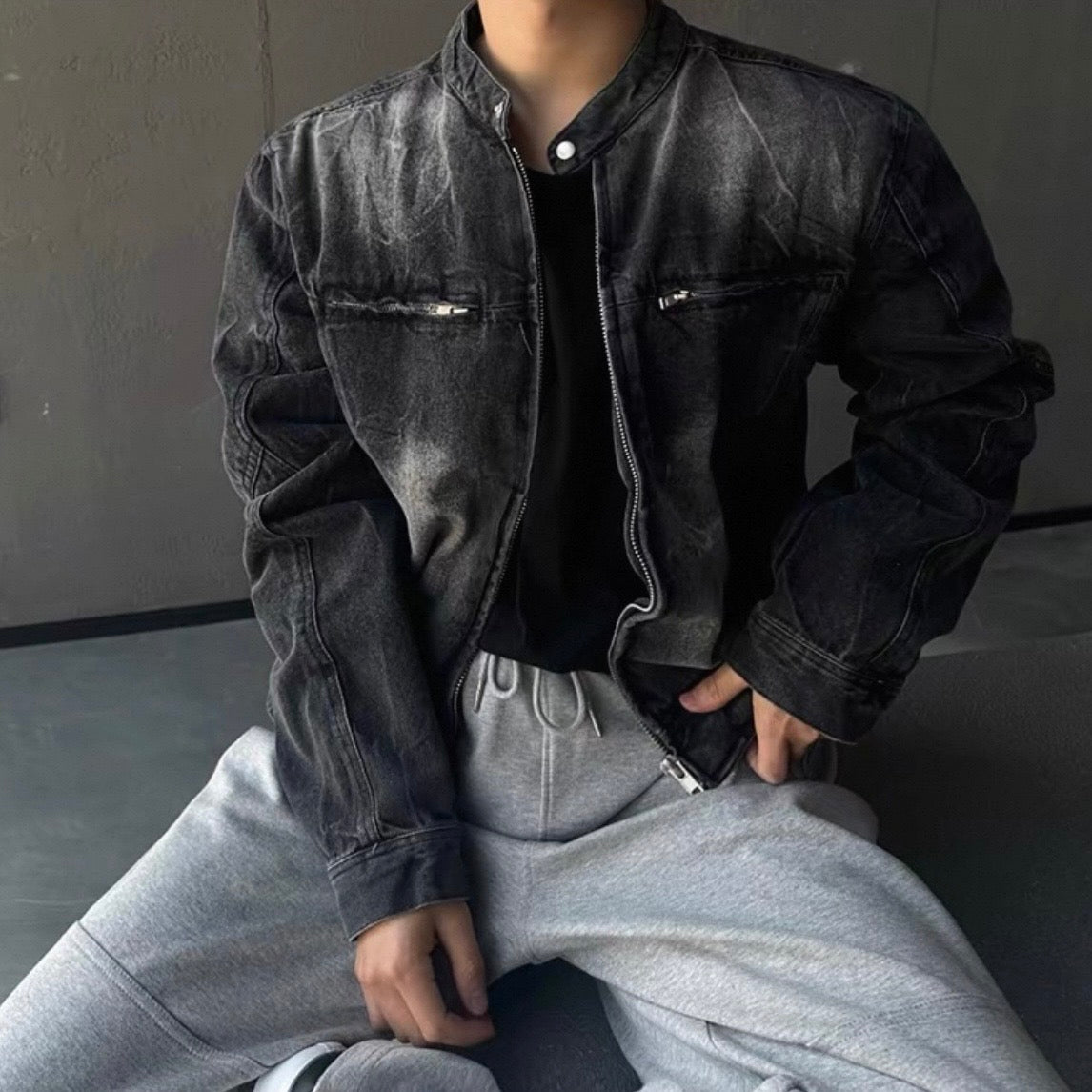 Vintage Wash Collarless Jacket