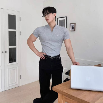 Textured Half-Zip Fitness T-Shirt