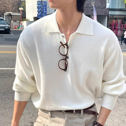 Lapel Casual White Knit