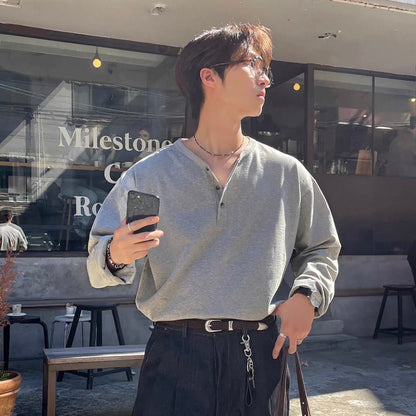 Soft Henley Neck Long Sleeve Tee
