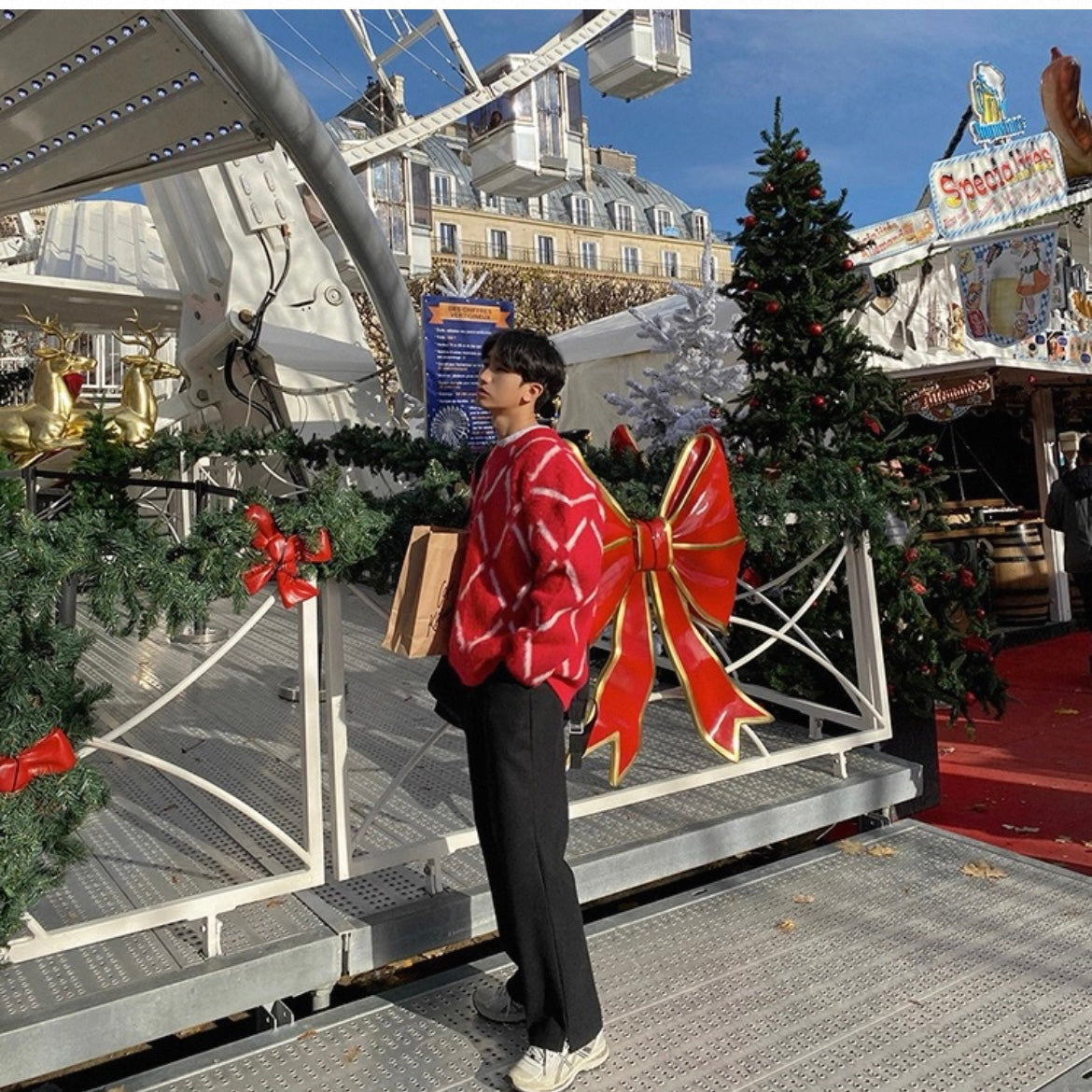 Plaid Knit Sweater for Couples