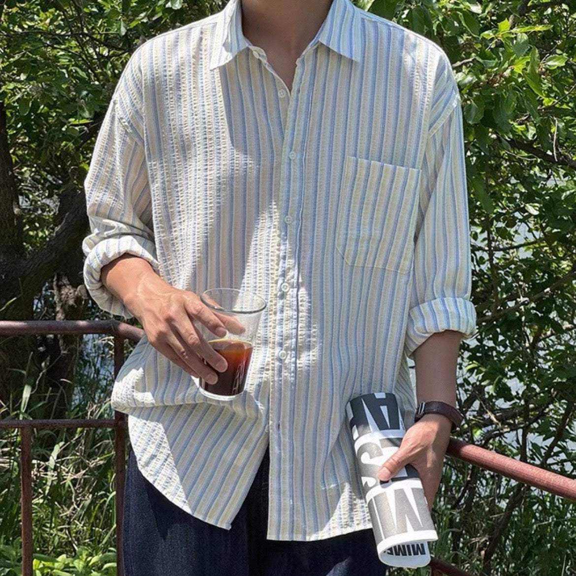 Textured Stripe Relaxed Shirt