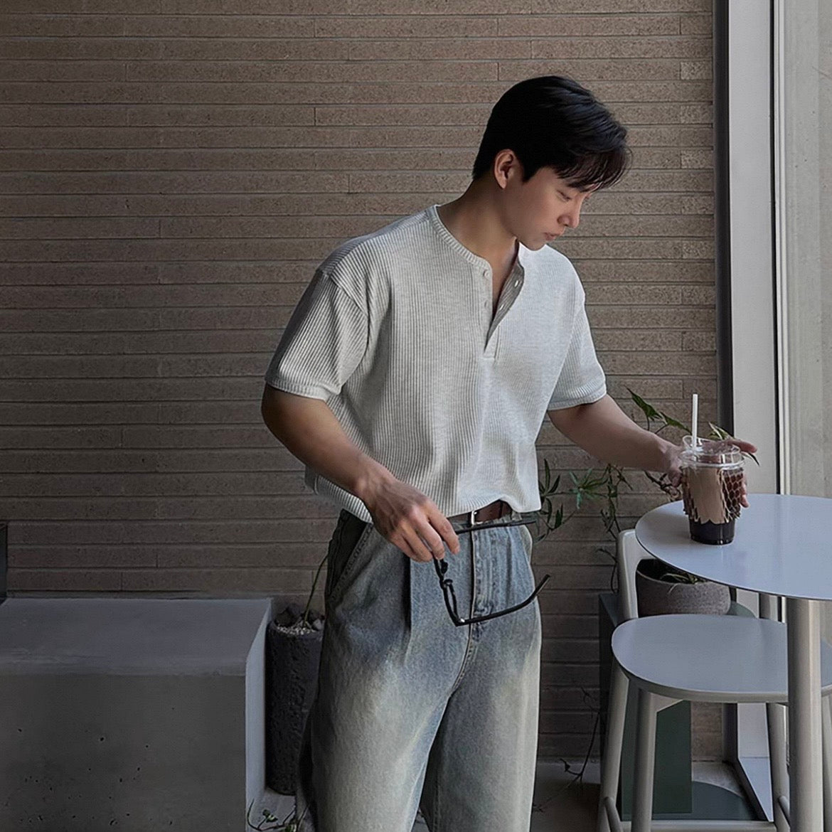 Waffle Texture Short-Sleeve T-Shirt