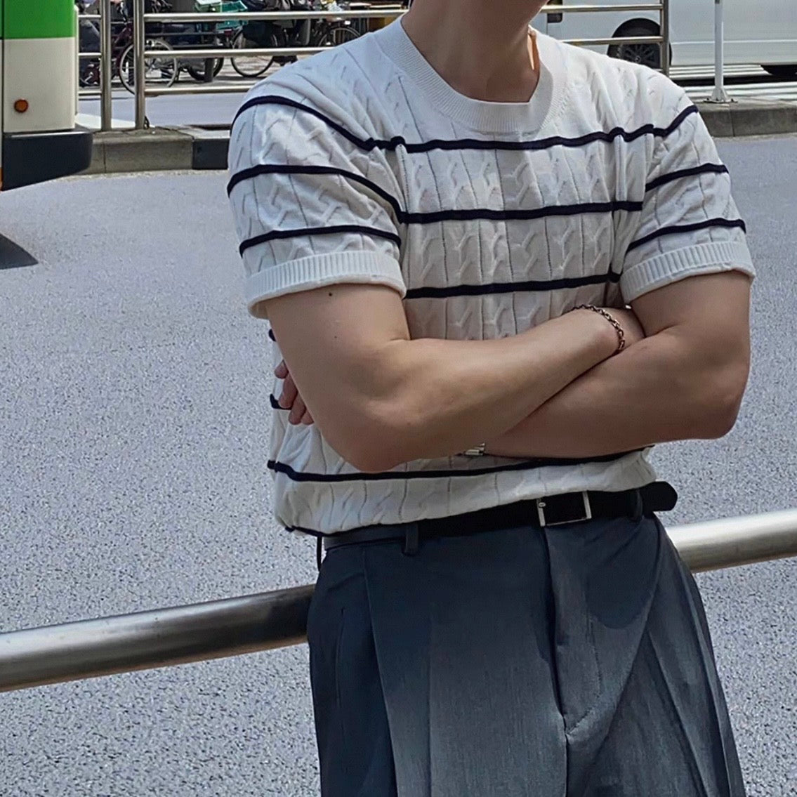 Casual Striped Knit T-shirt