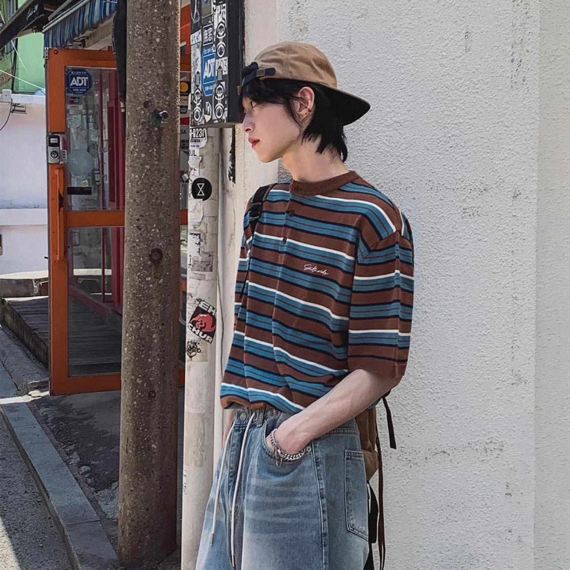 Retro Striped Henley T-Shirt