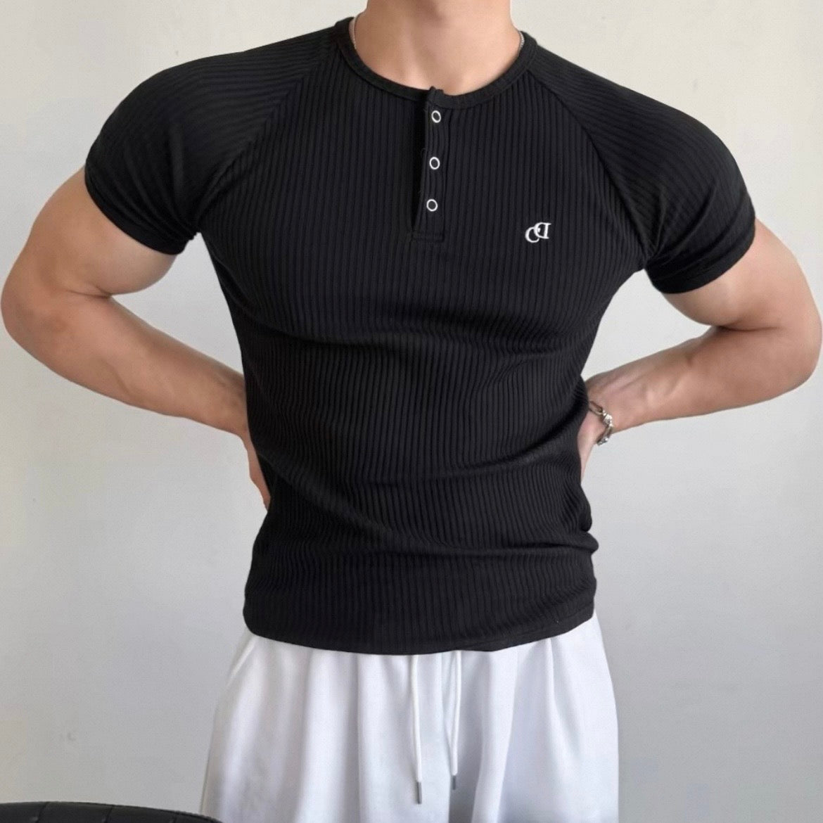 Textured Henley Short-Sleeve T-Shirt