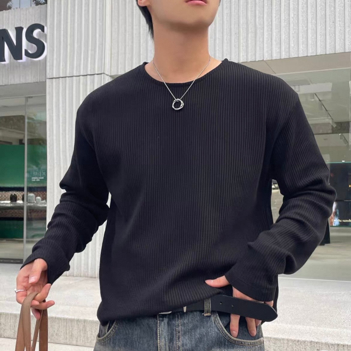 Textured Rib Long Sleeve Tee