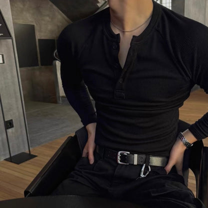 Muscle Fit Henley Neck Knit