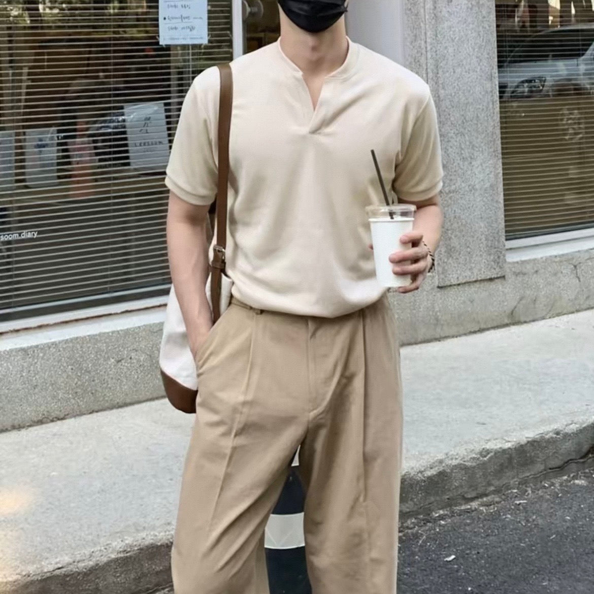 Korean V-Neck Cotton T-Shirt