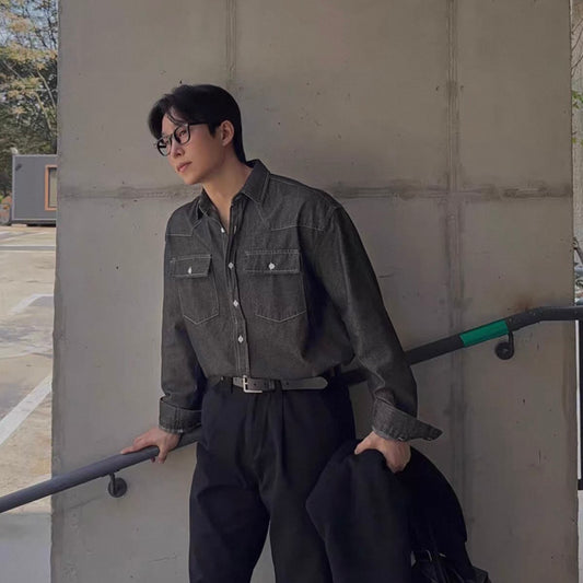 Trendy Long-Sleeve Denim Shirt