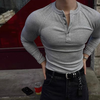 Muscle Fit Henley Neck Knit