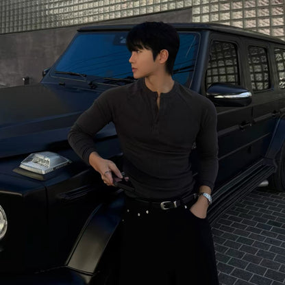 Muscle Fit Henley Neck Knit
