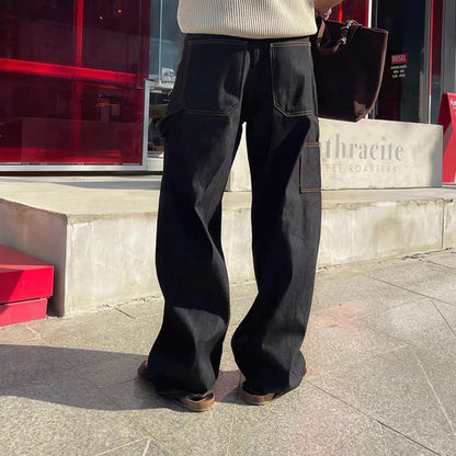 Contrast Stitch Wide Denim Pants