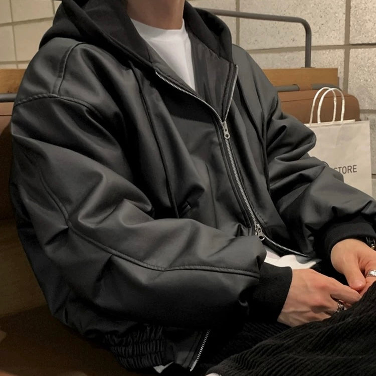 Trendy Hooded Leather Jacket