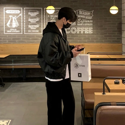 Trendy Hooded Leather Jacket