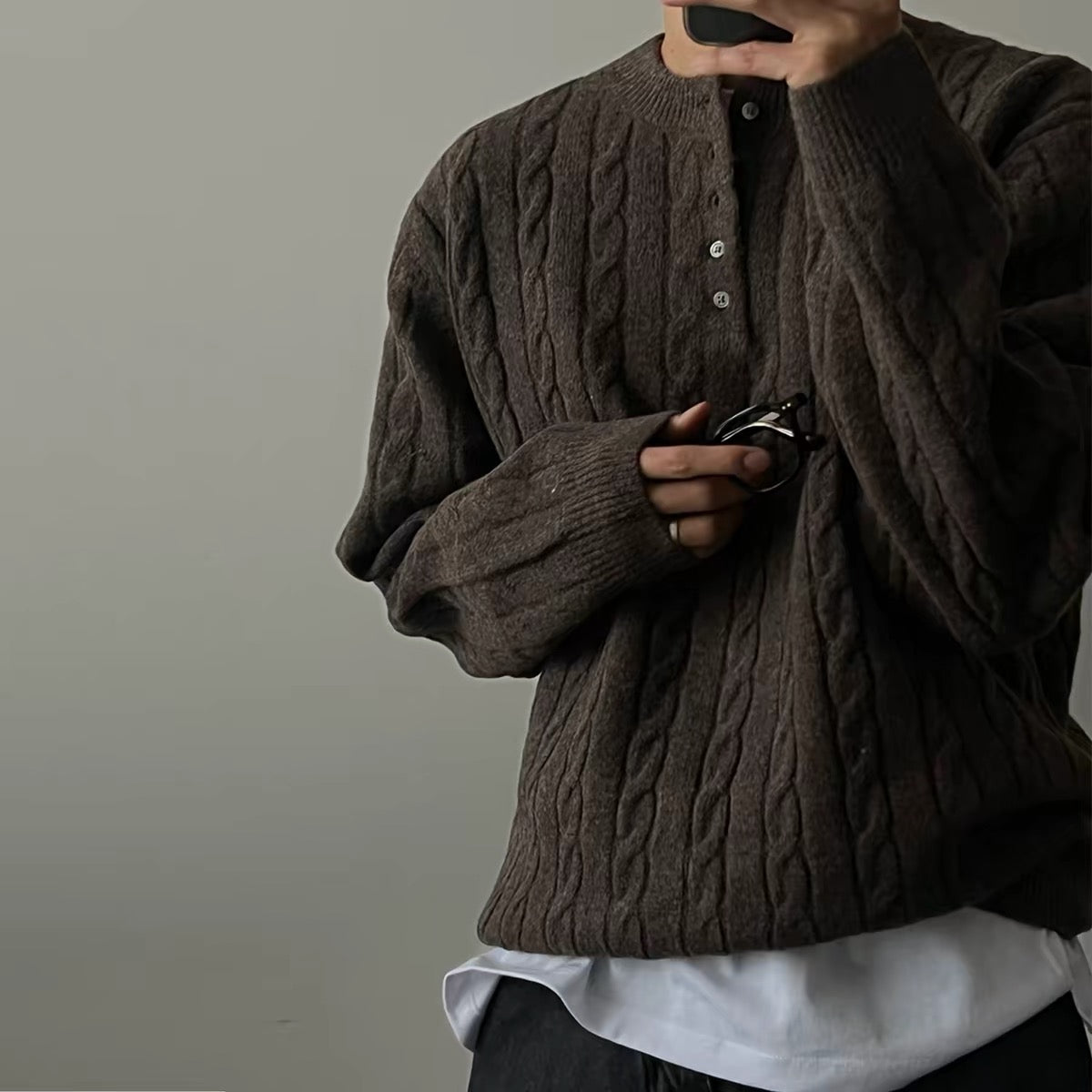 Cable Knit Henley Sweater