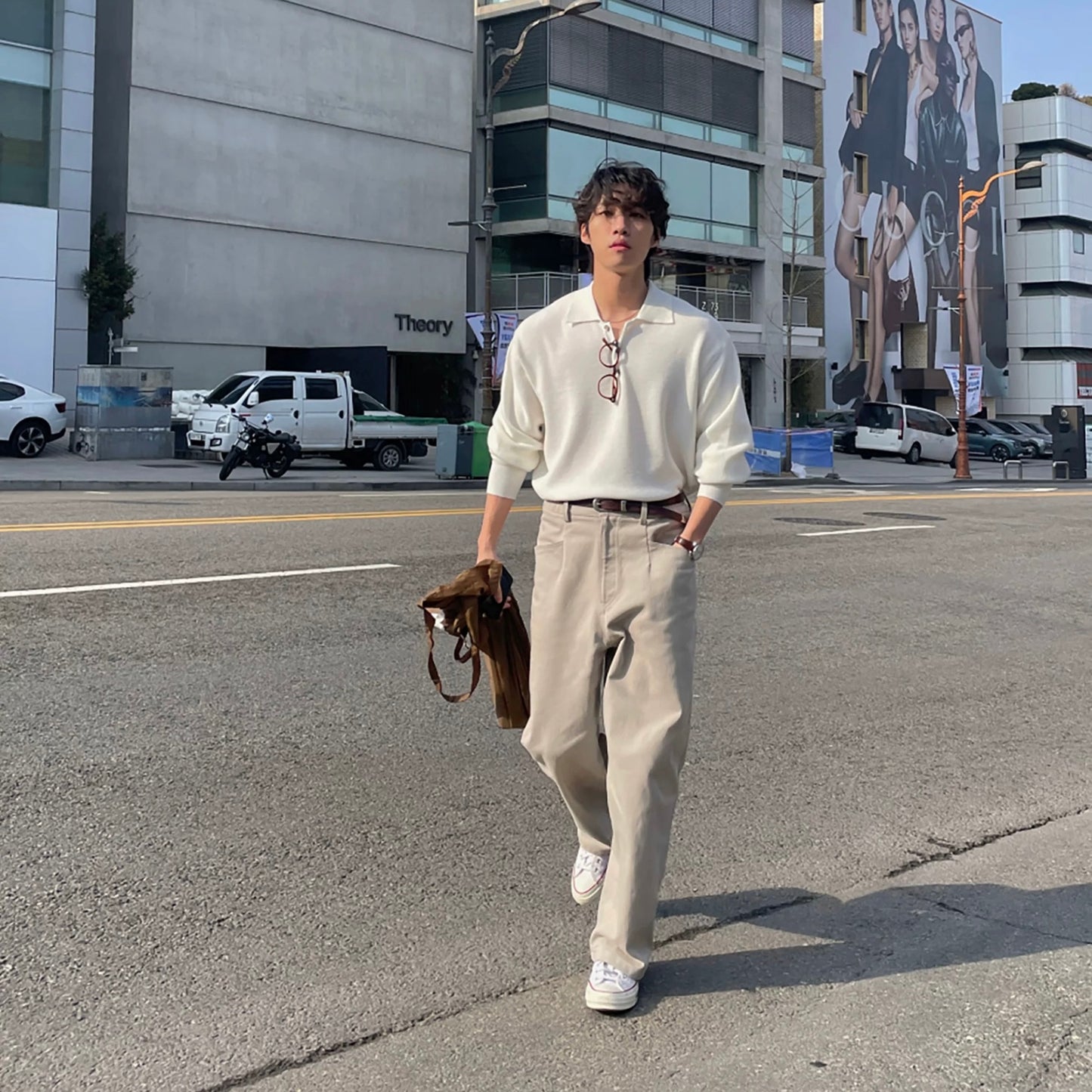 Lapel Casual White Knit