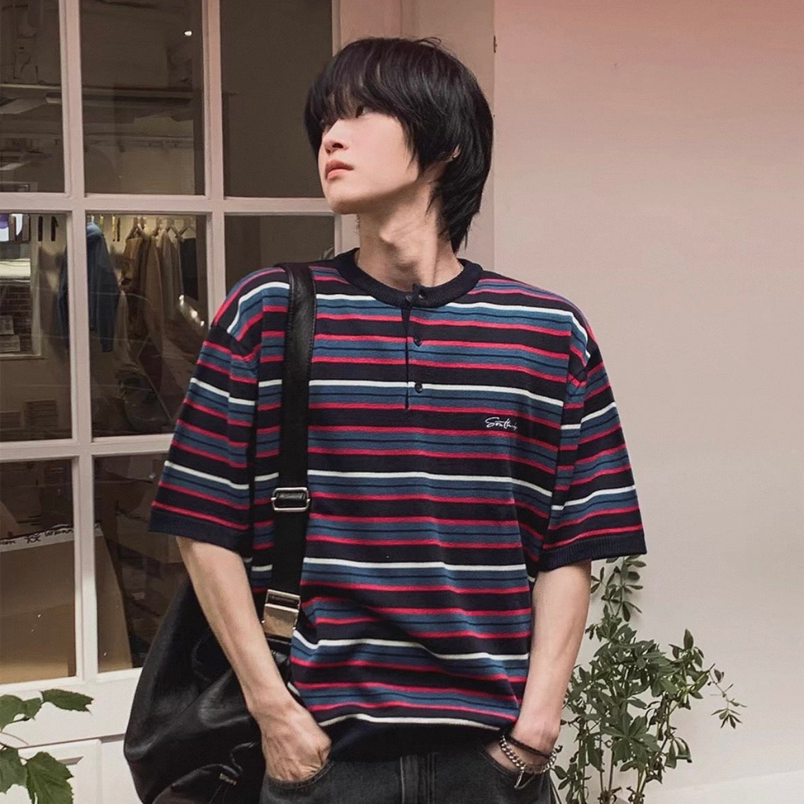 Retro Striped Henley T-Shirt