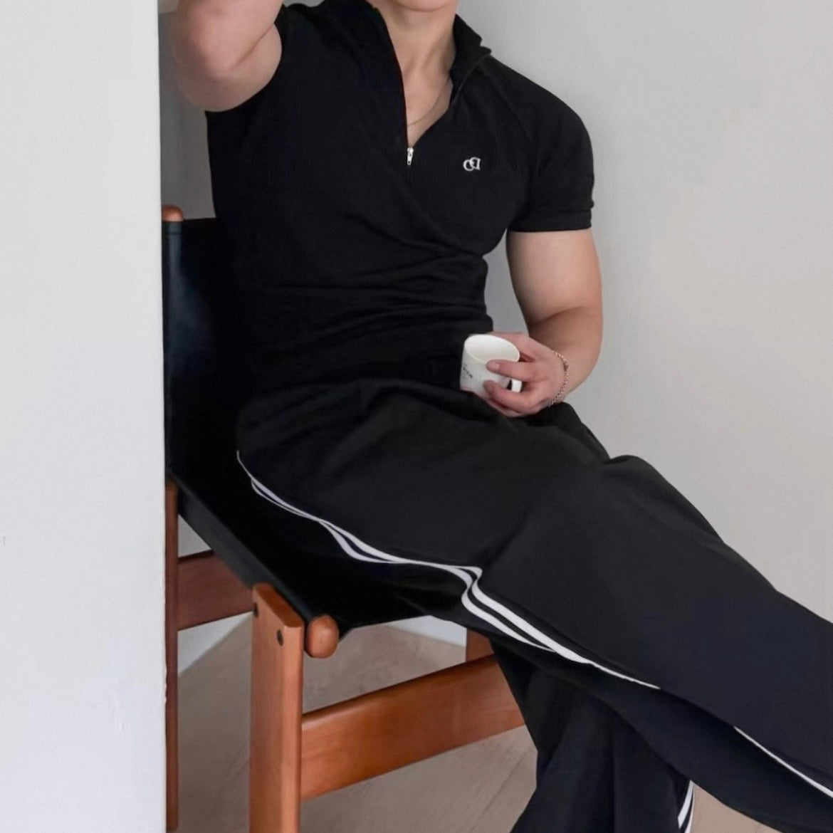 Textured Half-Zip Fitness T-Shirt