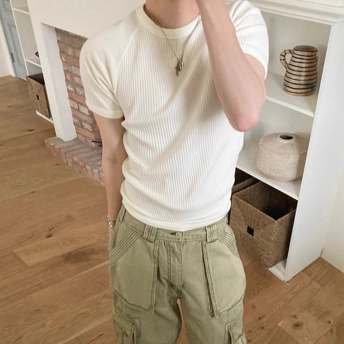 Textured Ribbed Slim-Fit T-Shirt