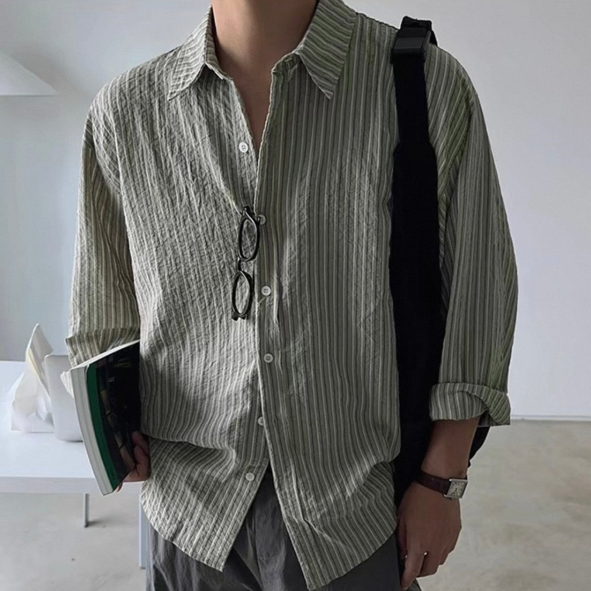 Korean-Style Striped Casual Shirt