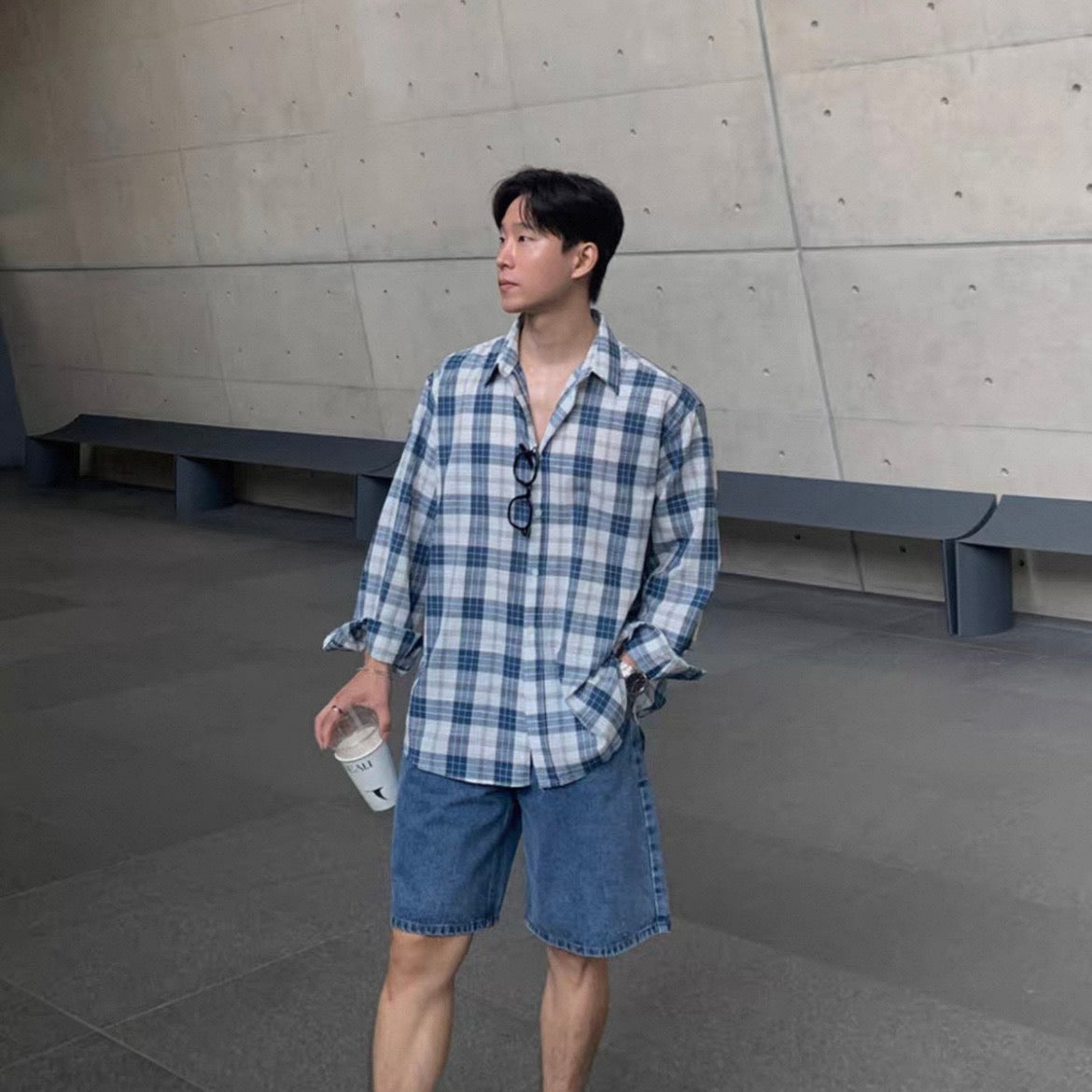 Casual Blue Plaid Shirt