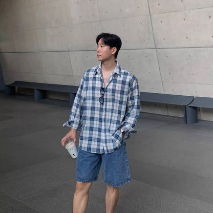 Casual Blue Plaid Shirt