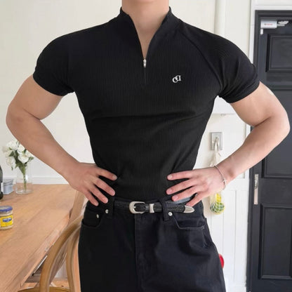 Textured Half-Zip Fitness T-Shirt