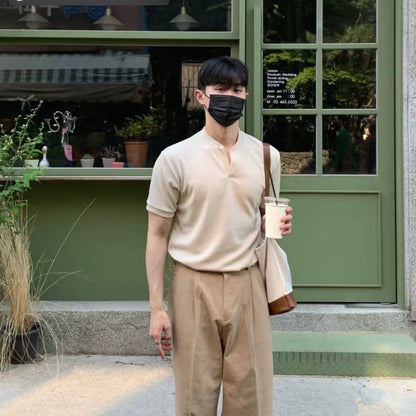 Korean V-Neck Cotton T-Shirt