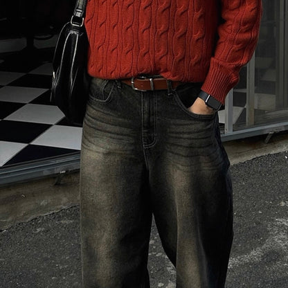 Retro Washed Wide-Leg Jeans