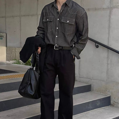 Trendy Long-Sleeve Denim Shirt